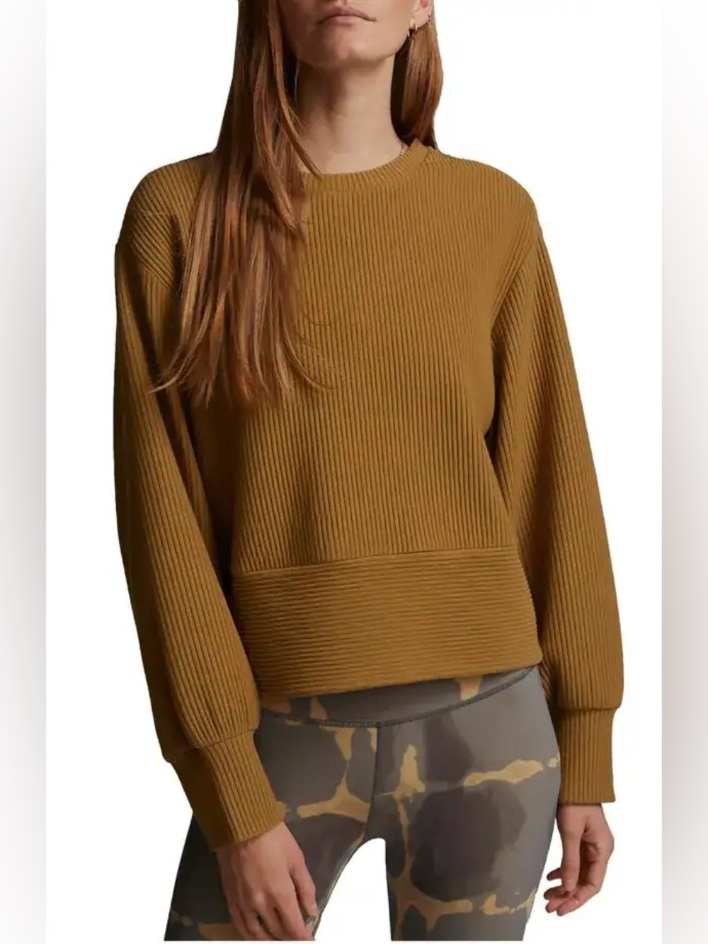Varley Maybrook Boxy Ribbed Pullover Sweatshirt Boxy Antique Bronze S
